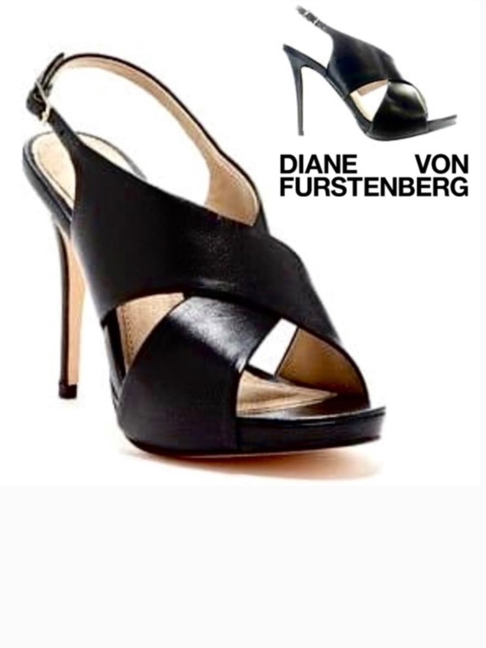 Diane von Furstenberg DVF Vada Black Leather Slingback Sandal Stiletto Heel Pump